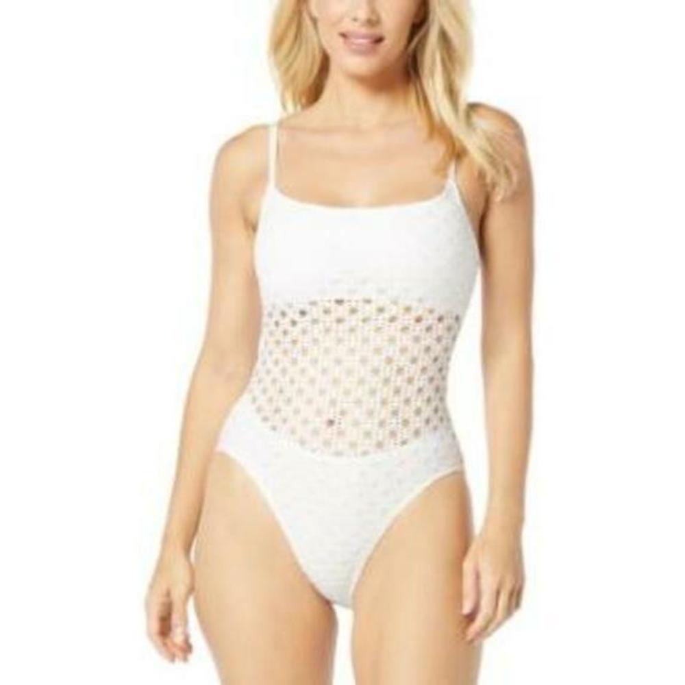 Carmen Marc Valvo Women's Crochet One-Piece Swimsuit White 8